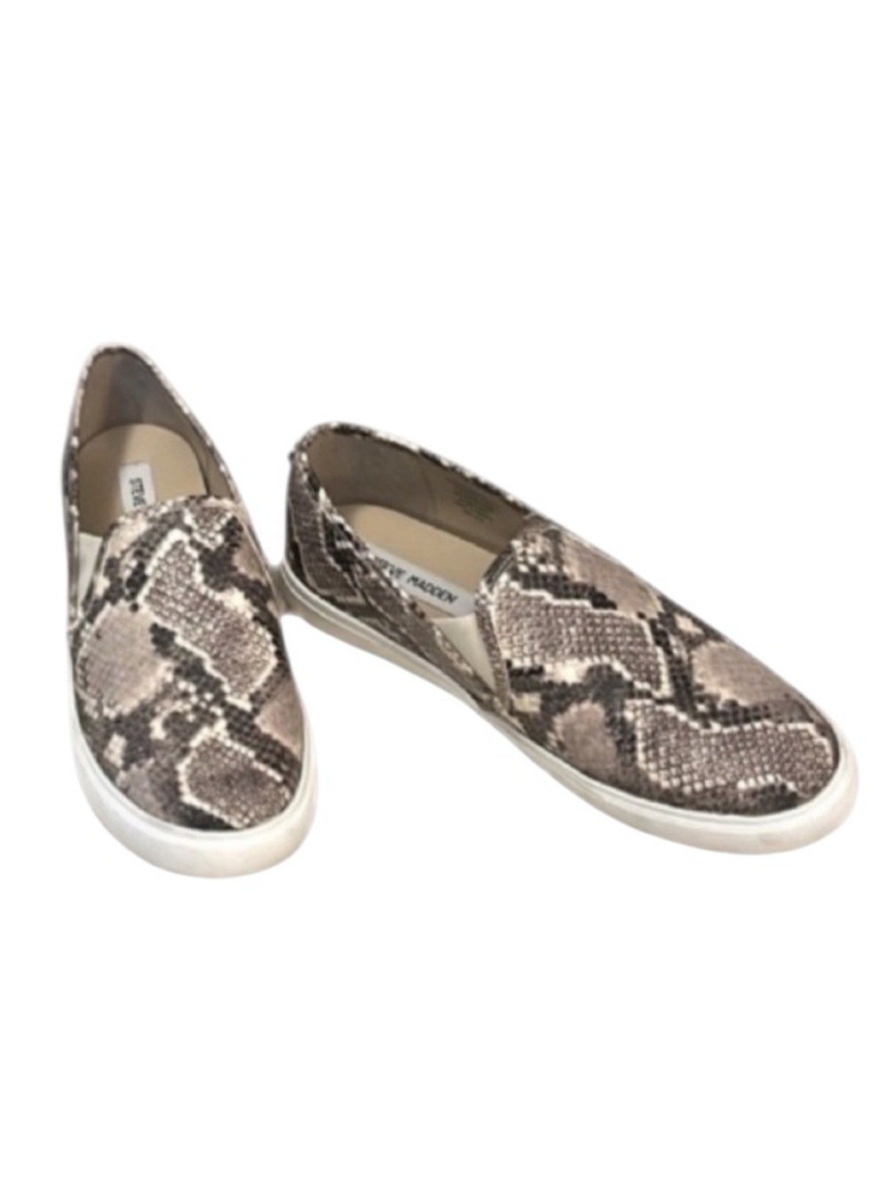 Steve Madden Women’s Faux Leather Snake Safary  Brown Cream Slip On Sneakers 9.5